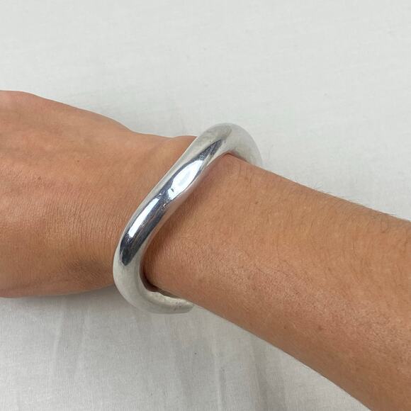 925 Silver Hollow Geometric Cuff Bracelet Retro MCM - Picture 8 of 10